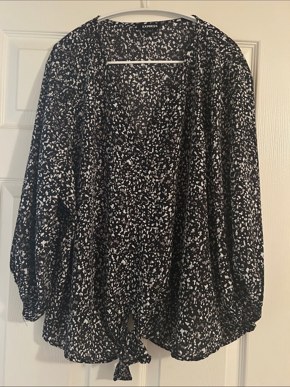 Express Black and White Printed Tie-Front Blouse